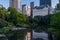 The Pond at Summer Central Park view from Gapstow Bridge in New York City