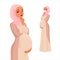 Pondered pregnant Muslim woman with hand on her chin. Vector character.