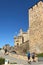 Ponferrada, Spain - September 2018: Pilgrims of Camino de Santiago stopped by Templar Castle in Ponferrada, Spain