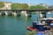 Pont des Arts and a restaurant boat Paris France