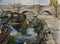 Pont Neuf in Paris with embankment and ships on the Sena river,