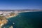 Ponta da Piedade - Portuguese southern golden coast cliffs. Aerial view over city of Lagos in Algarve