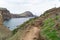 Ponta de Sao Lourenco, mountains and cliffs along an hiking walkway with stairs, Madeira, Portugal