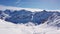 Ponte di Legno, Tonale, Italy. Amazing view of the ski slopes. Wonderful blue sky. POV. Skier helmet point of view