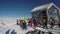 Ponte di Legno, Tonale, Italy. The panorama glacier 3000 ski bar at the arrival if the cableway