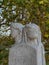 Ponte fabricio warn marble heads statues, Rome Italy