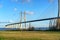 Ponte Vasco da Gama Bridge view from a garden park during the day, Portugal