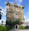 Pontedeume, Galicia / Spain. July 29, 2017. Ancient medieval stone tower in very good condition, part of the castle of the family