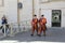 Pontifical Swiss Guards dressed in uniform with a Renaissance appearance. The Vatican city.