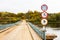 Ponton bridge with traffic signs over the Klyazma River in Gorokhovets