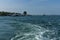 Pontoon and gruise ship anchored in the Venetian lagoon