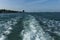 Pontoon and gruise ship anchored in the Venetian lagoon, Adreatic sea, Italy