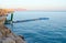 Pontoon near stony shore of Red Sea, Sharm El Sheikh, Egypt