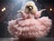 Poodle ballet dancer spinning on mini stage