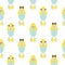 Poodle cute blue and yellow seamless vector hipster pop pattern.