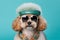 Poodle Dog Dressed As A Tourist Mint Color Background