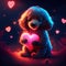 Poodle hugging heart illustration of a poodle with red heart on a dark background Generative AI animal ai