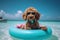 Poodle Paradise: A Cute Dog in Sunglasses Relaxing on a Float at the Beach - Generative AI