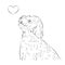 Poodle puppy and heart, line drawing. The dog is a human friend