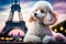 Poodle sitting in front of the eiffel tower in paris, france. Generative AI