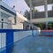 the pool area has been prepared for the swimming competition
