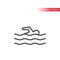 Pool or beach symbol, swimmer figure in the water with waves thin line vector icon