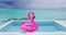 Pool Beach Vacation travel inflatable pink flamingo float toy mattress in pool