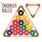 Pool Billiard Balls Vector. Snooker. Wooden Rack. Isolated Flat Illustration