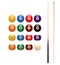 Pool billiards balls and cue vector game icon