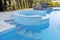 Pool with Blue Tiles, Artificial Waterfall, Round Kids Pool