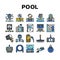 Pool Cleaning Service Collection Icons Set Vector