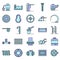 Pool equipment icons set line color vector