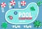 Pool equipment poster flat vector template