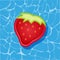 Pool infantable strawberry mattress place on water texture.