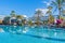 Pool landscape with tropical plants native to the Canary Island