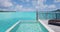 Pool luxury travel vacation background by tropical ocean coral lagoon