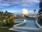 a pool next to a palm tree at hotel on cebu island in Philippines