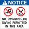 Pool Notice Sign No Swimming Or Diving Permitted In This Area