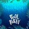 Pool Party Background with Water Ripple Texture, Tropical Leaves Frame and Hand Writing Text. Vector Illustration
