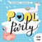 Pool party invitation banner. Various inflatable swimming pool rings in swimming pool.