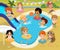 Pool party Kids. Ð¡hildren have fun in a pool. Little Girl in inflatable circle. Funny Summer Vacation. Boy with a toy