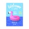 Pool Party Poster, Banner, Invitation. Summer Brochure with Inflatable Pink Flamingo. Flyer Template Beach Party
