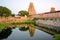 Pool with reflection of Virupaksha Hindu temple