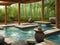 Pool in a spa with oriental style in a garden surrounded by bamboo plants