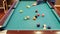 Pool Table Shot Striped Ball Into Corner Pocket