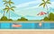 Pool view or poolside scenery, vector banner