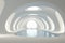 A pool in a white tunnel with a light in the middle, AI