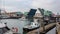 Poole lifting bridge in raised position as boats pass through in Poole, Dorset, UK