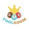 Poolroom colorful logo label with balls and yellow crown