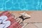 Poolside holiday scenic shell towel thongs swimming pool